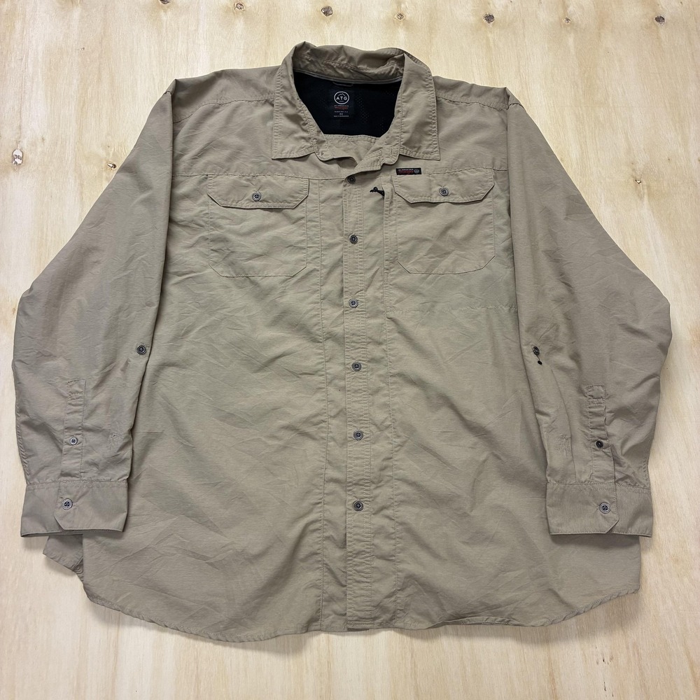 Wrangler ATG Shirt Mens 4XL Beige Long Sleeve Button Up Outdoor Hiking Stretch